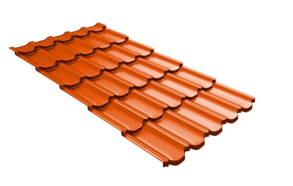 Металлочерепица квинта плюс с 3D резом 0,45 PE RAL 2004 оранжевый купить в Электростале